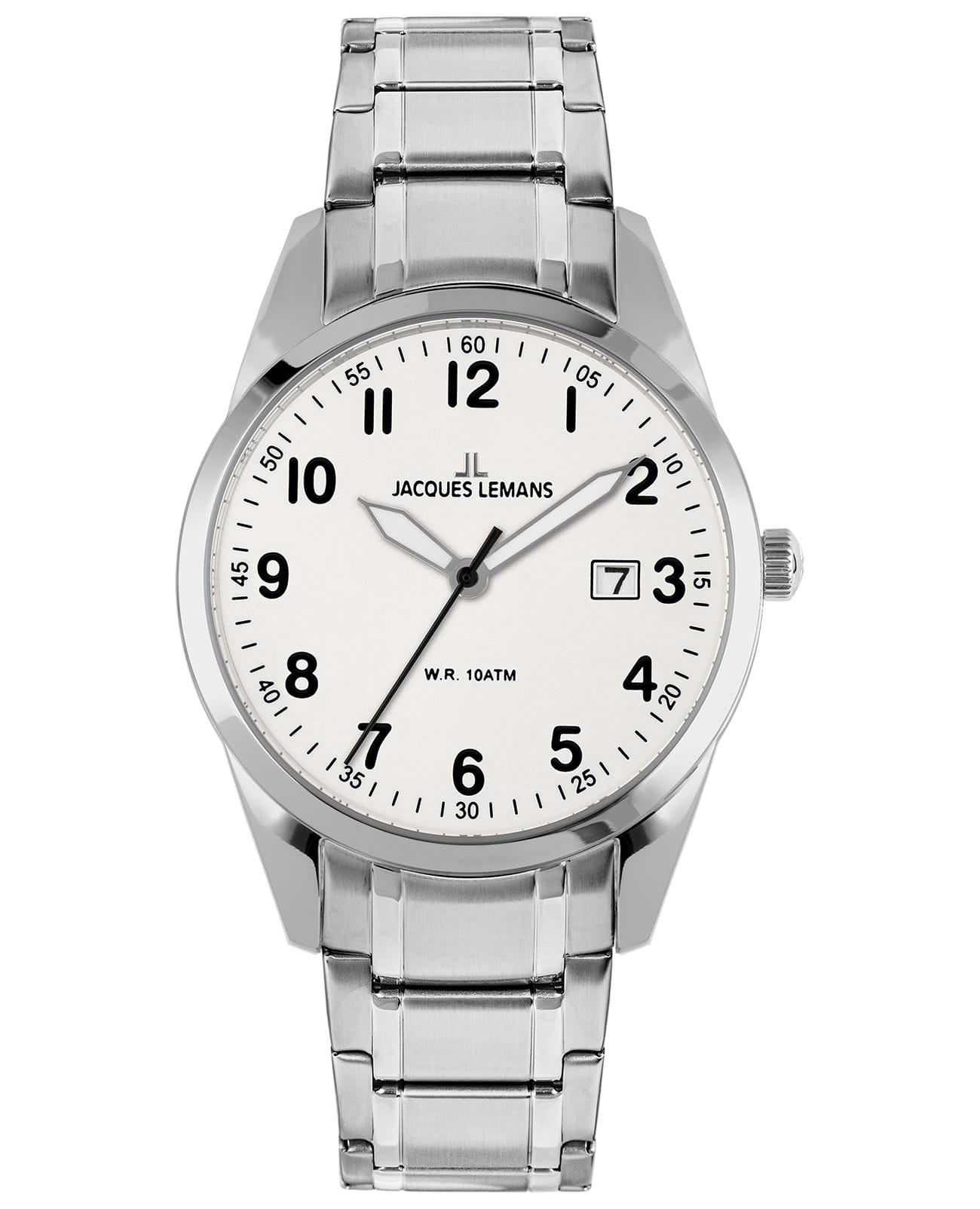 Jacques Lemans Jacques Lemans Classic 1-2002R  1-2002R кварцевые мужские часы белый циферблат, браслет нержавеющая сталь — вид спереди