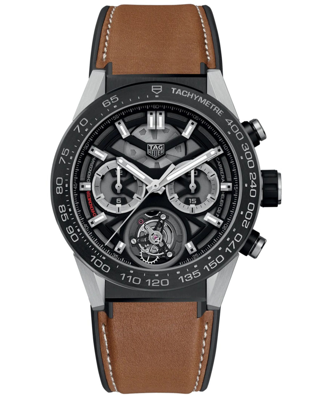 TAG Heuer TAG Heuer Carrera CAR5A8Y.FT6072  CAR5A8Y.FT6072 механические мужские часы черный циферблат, браслет кожаный — вид спереди