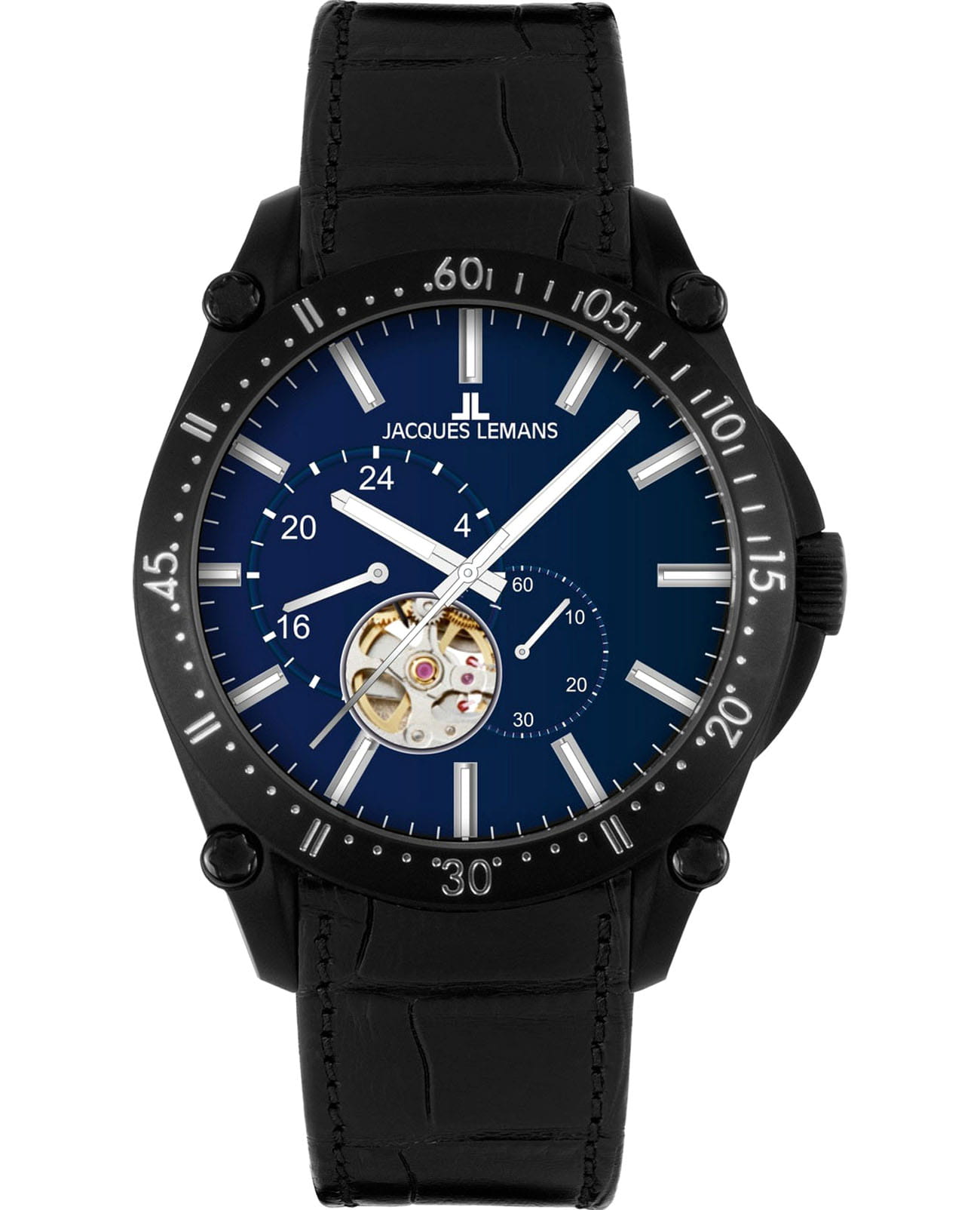 Jacques Lemans Jacques Lemans Derby 1-2201B  1-2201B механические мужские часы синий циферблат, браслет кожаный — вид спереди