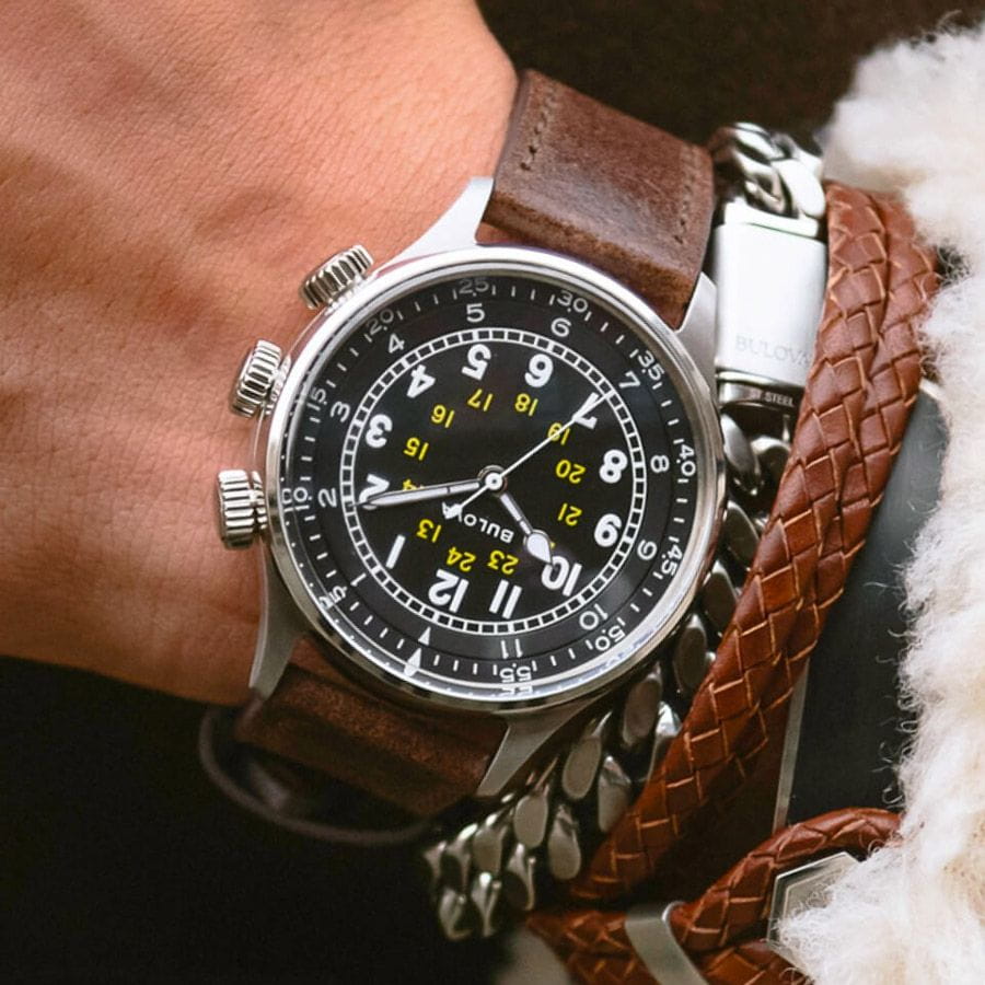 Оригинальные часы Bulova Bulova Pilot 96A245 механические калибр механизма 82s6 общий вид