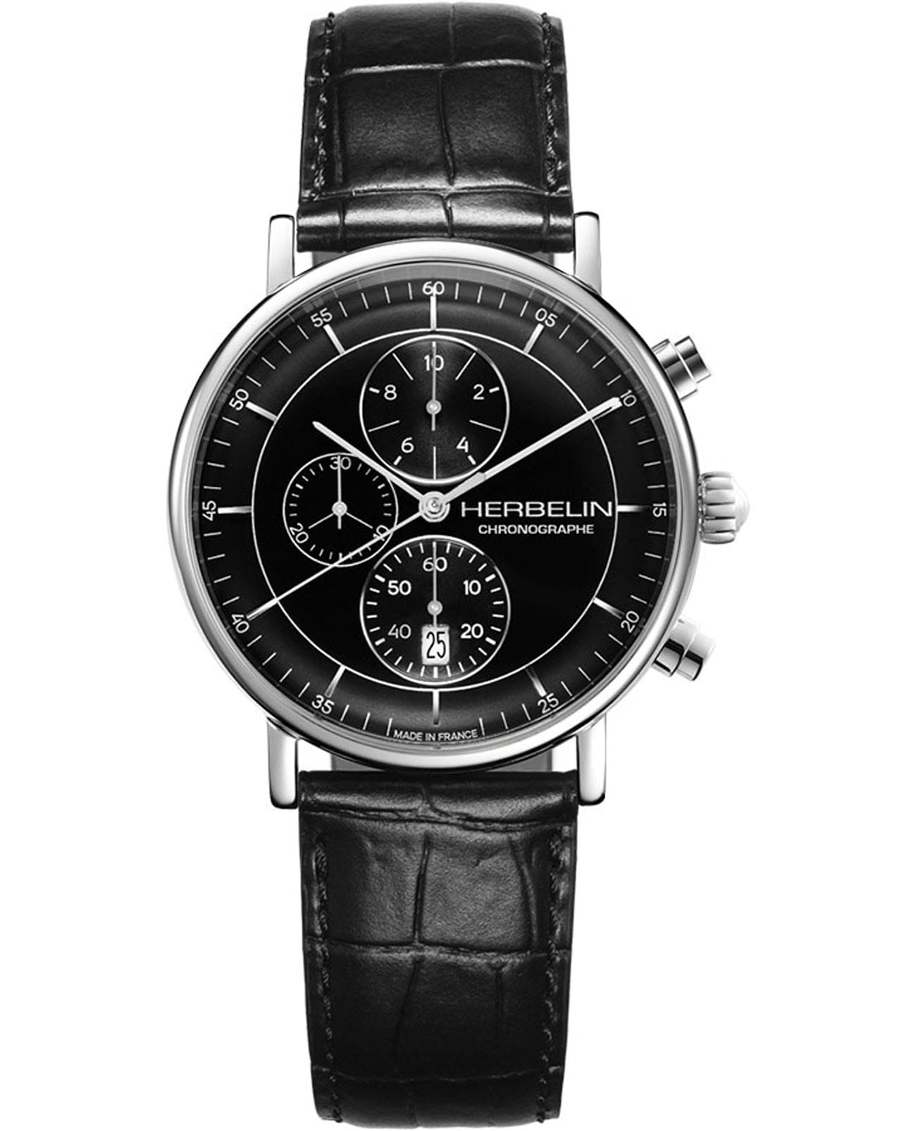 Herbelin Herbelin Inspiration Chronograph 35647AP14  35647AP14 кварцевые мужские часы черный циферблат, браслет кожаный — вид спереди