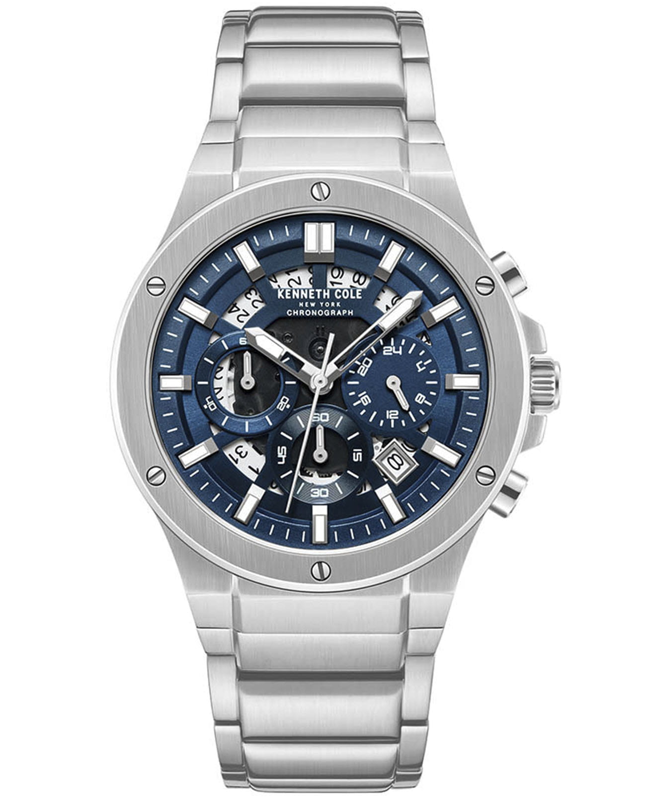 Kenneth Cole Kenneth Cole KCWGI0058302  KCWGI0058302 кварцевые мужские часы синий циферблат, браслет нержавеющая сталь — вид спереди