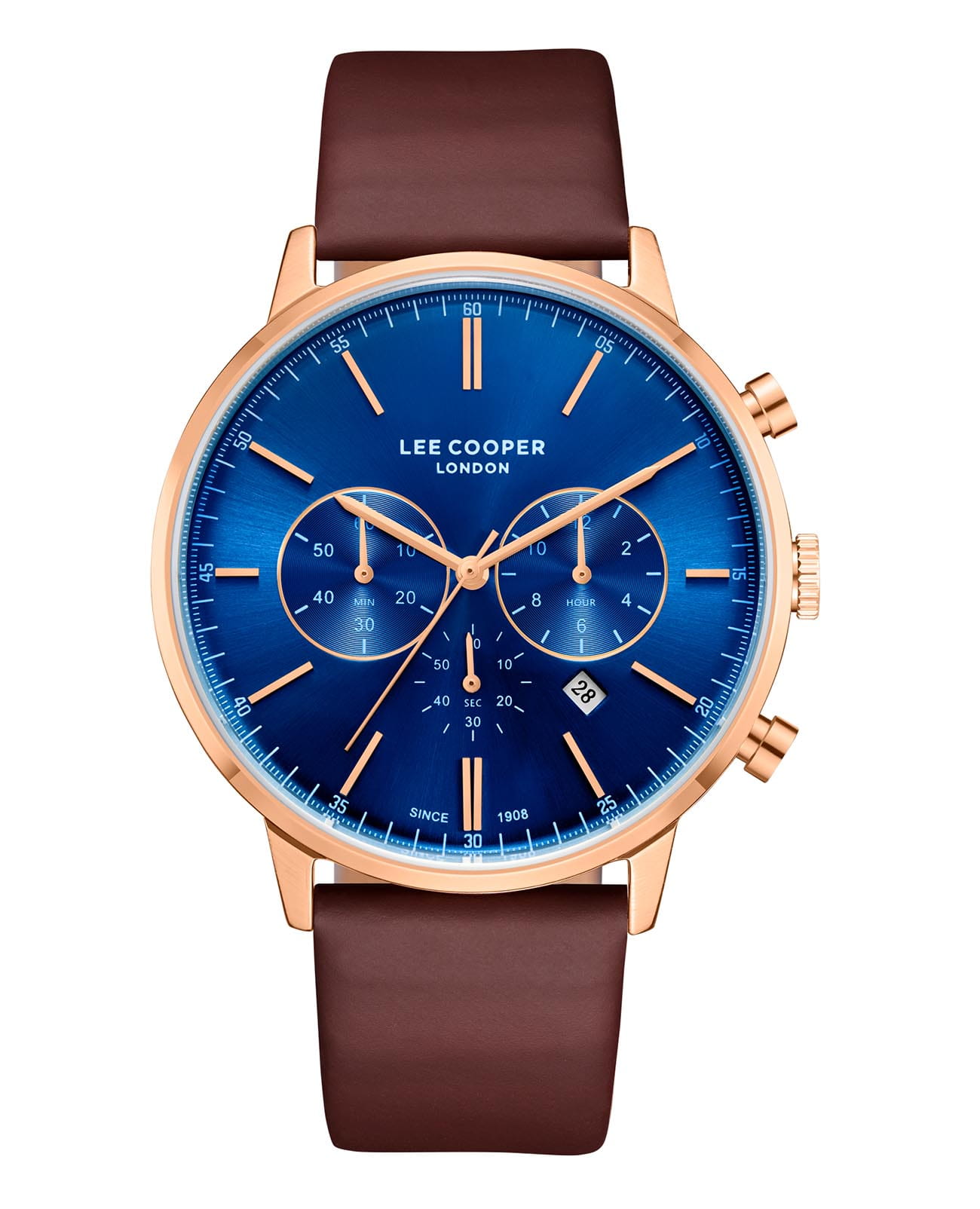 Lee Cooper Lee Cooper LC08043.494  LC08043.494 кварцевые мужские часы синий циферблат, браслет кожаный — вид спереди