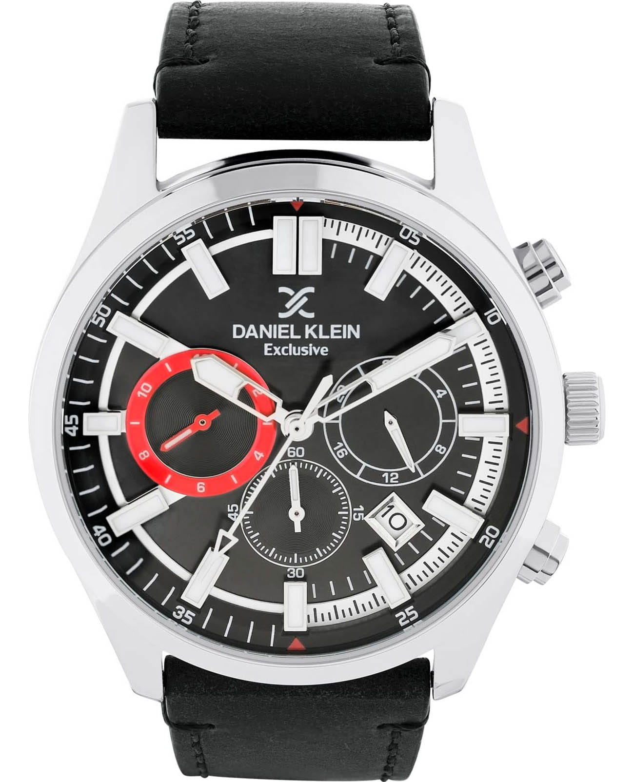 Daniel Klein Daniel Klein ACP DK.1.13635-1  DK.1.13635-1 кварцевые мужские часы черный циферблат, браслет кожаный — вид спереди