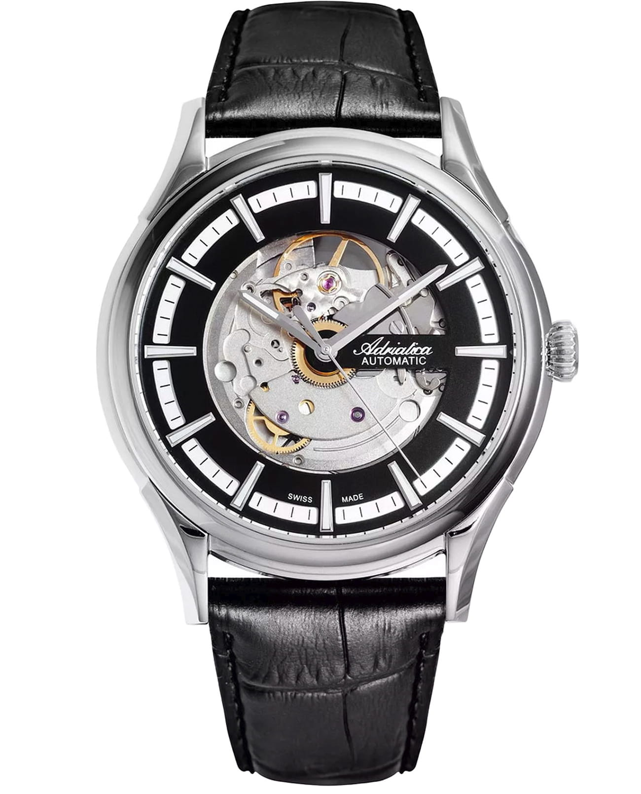 Adriatica Adriatica Essence A2804.5214WAS  A2804.5214WAS механические мужские часы черный циферблат, браслет кожаный — вид спереди
