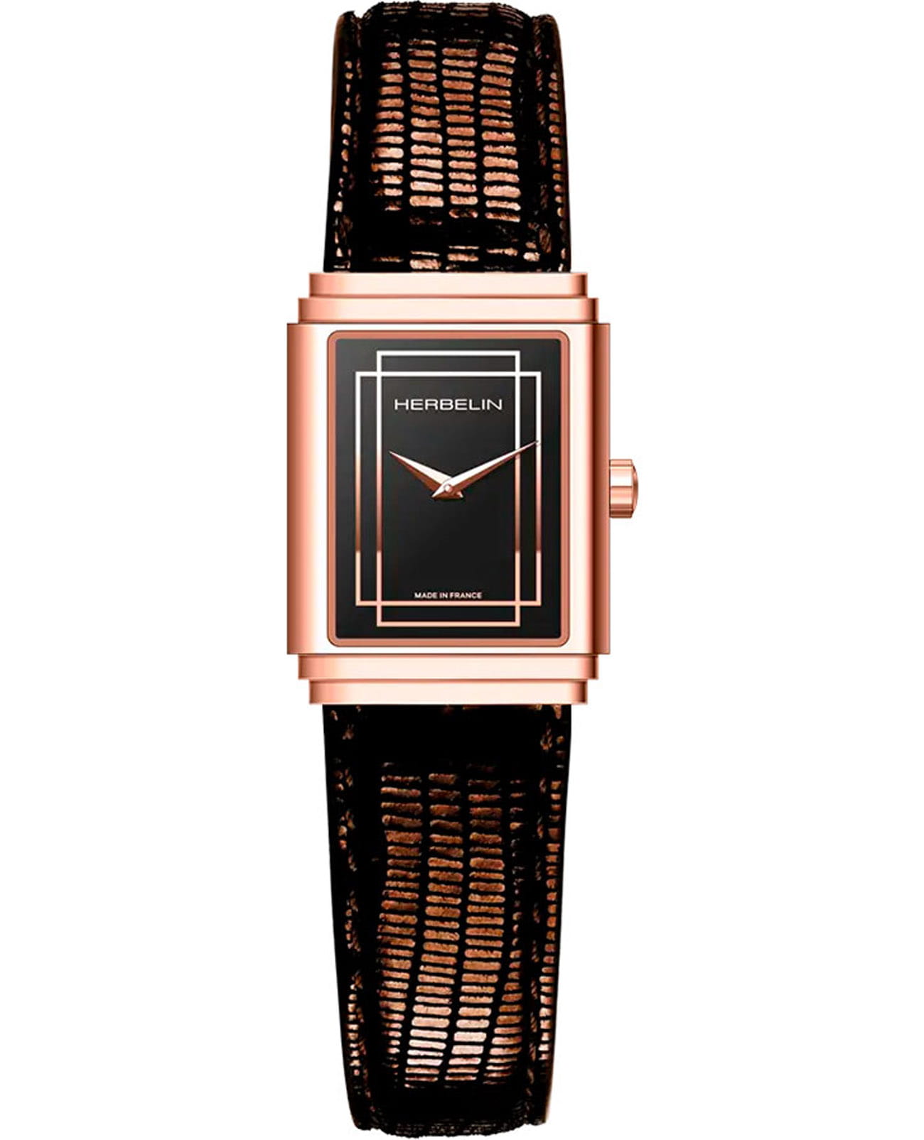 Herbelin Herbelin Art Deco 17577PR04BR  17577PR04BR кварцевые женские часы черный циферблат, браслет кожаный — вид спереди