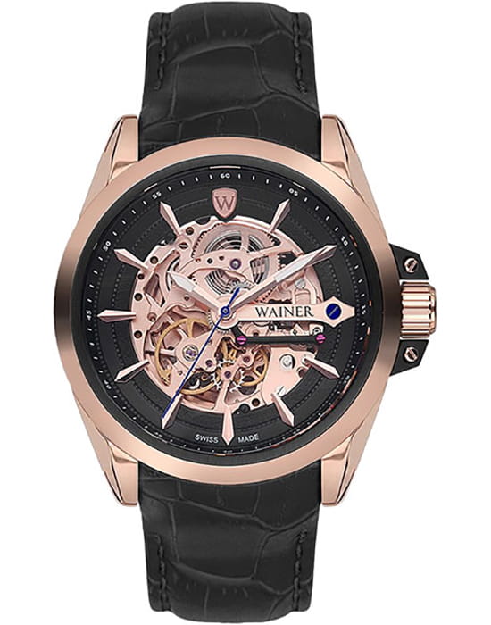 Wainer Wainer Venice WA.25677-B  WA.25677-B механические мужские часы  циферблат, браслет кожаный — вид спереди