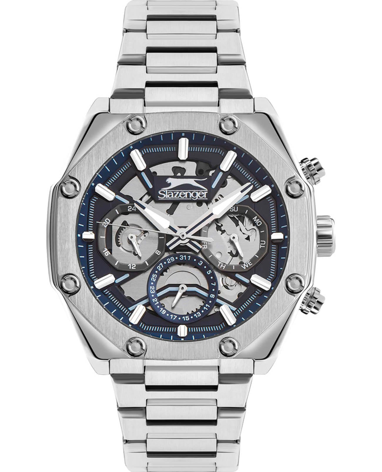 Slazenger Slazenger SL.09.2318.2.04  SL.09.2318.2.04 кварцевые мужские часы синий циферблат, браслет суперметалл — вид спереди