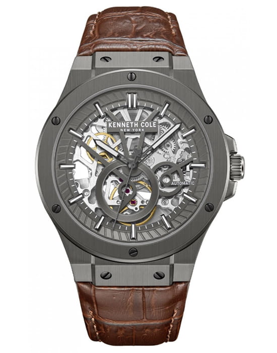 Kenneth Cole Kenneth Cole Automatic KCWGX0080801  KCWGX0080801 механические мужские часы черный циферблат, браслет кожаный — вид спереди