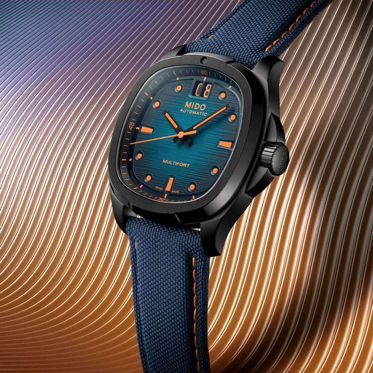 Mido Mido Multifort TV Big Date M049.526.37.041.00, multifort швейцария мужские часы на браслете тканевый боковой вид