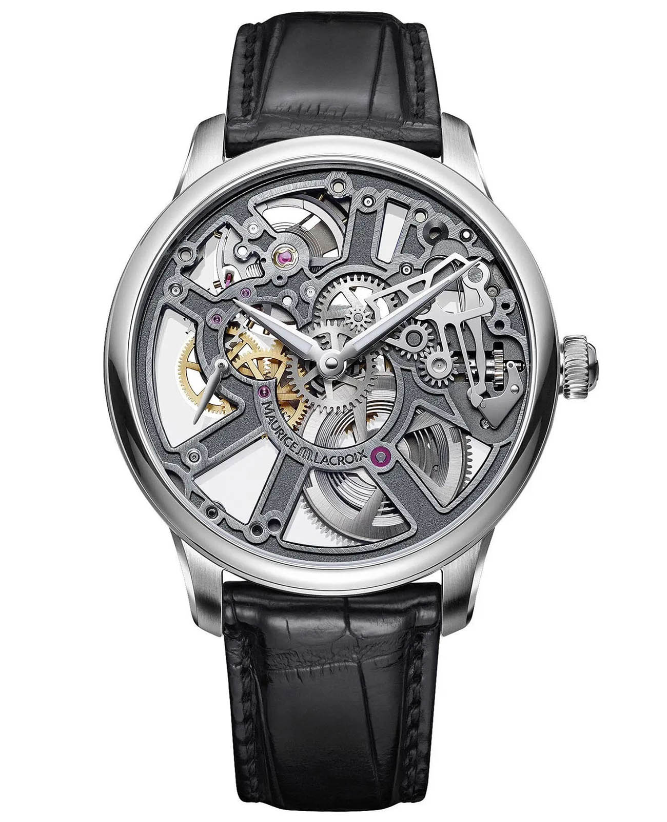 Maurice Lacroix Maurice Lacroix Masterpiece Skeleton MP7228-SS001-003-1  MP7228-SS001-003-1 механические мужские часы серый циферблат, браслет кожаный — вид спереди