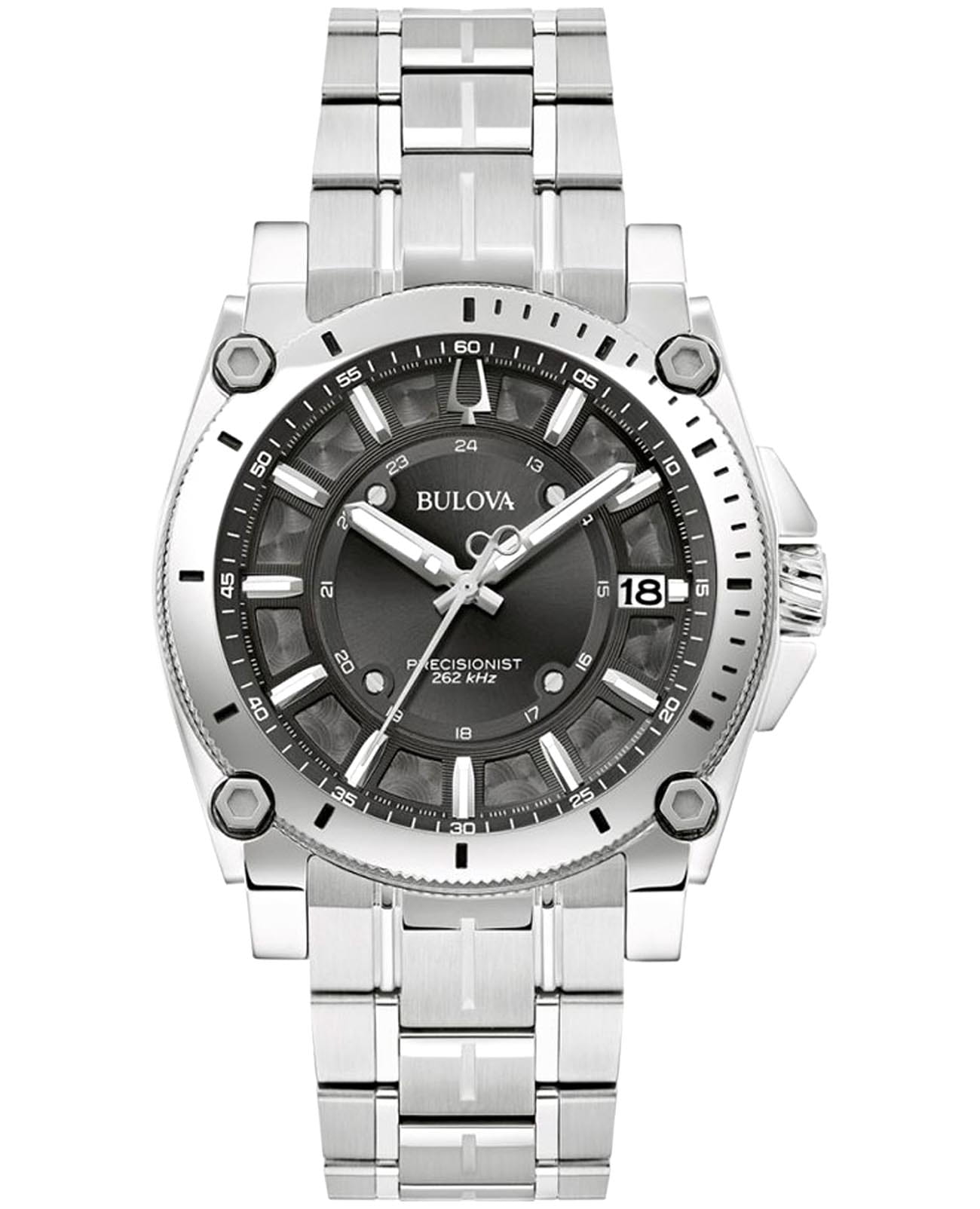 Bulova Bulova Precisionist 96B417  96B417 кварцевые мужские часы черный циферблат, браслет нержавеющая сталь — вид спереди