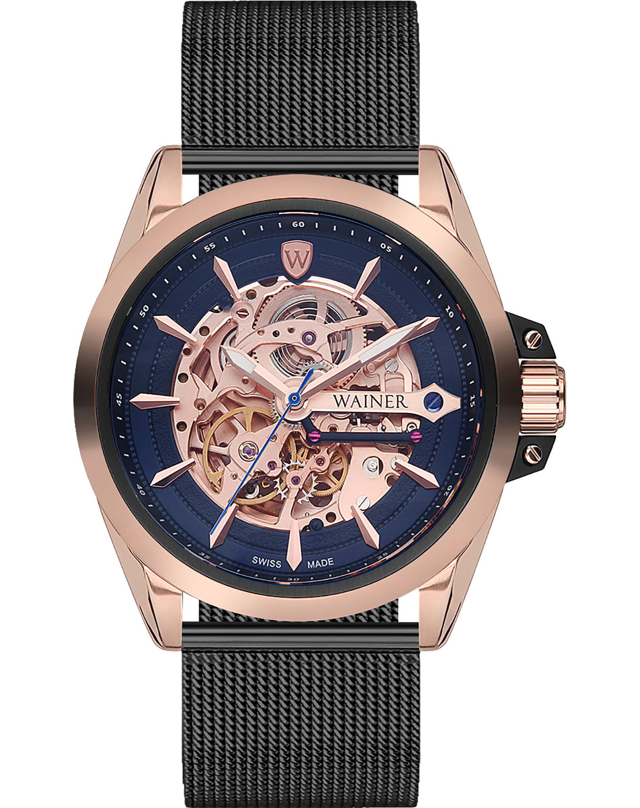 Wainer Wainer Venice WA.25687-A  WA.25687-A механические мужские часы  циферблат, браслет нержавеющая сталь — вид спереди