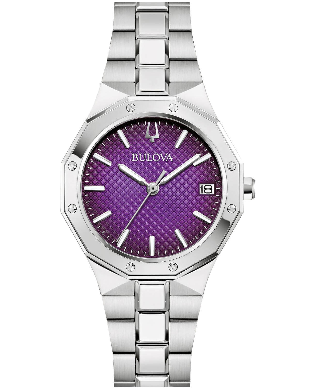Bulova Bulova Prestige 96M168  96M168 кварцевые женские часы фиолетовый циферблат, браслет нержавеющая сталь — вид спереди