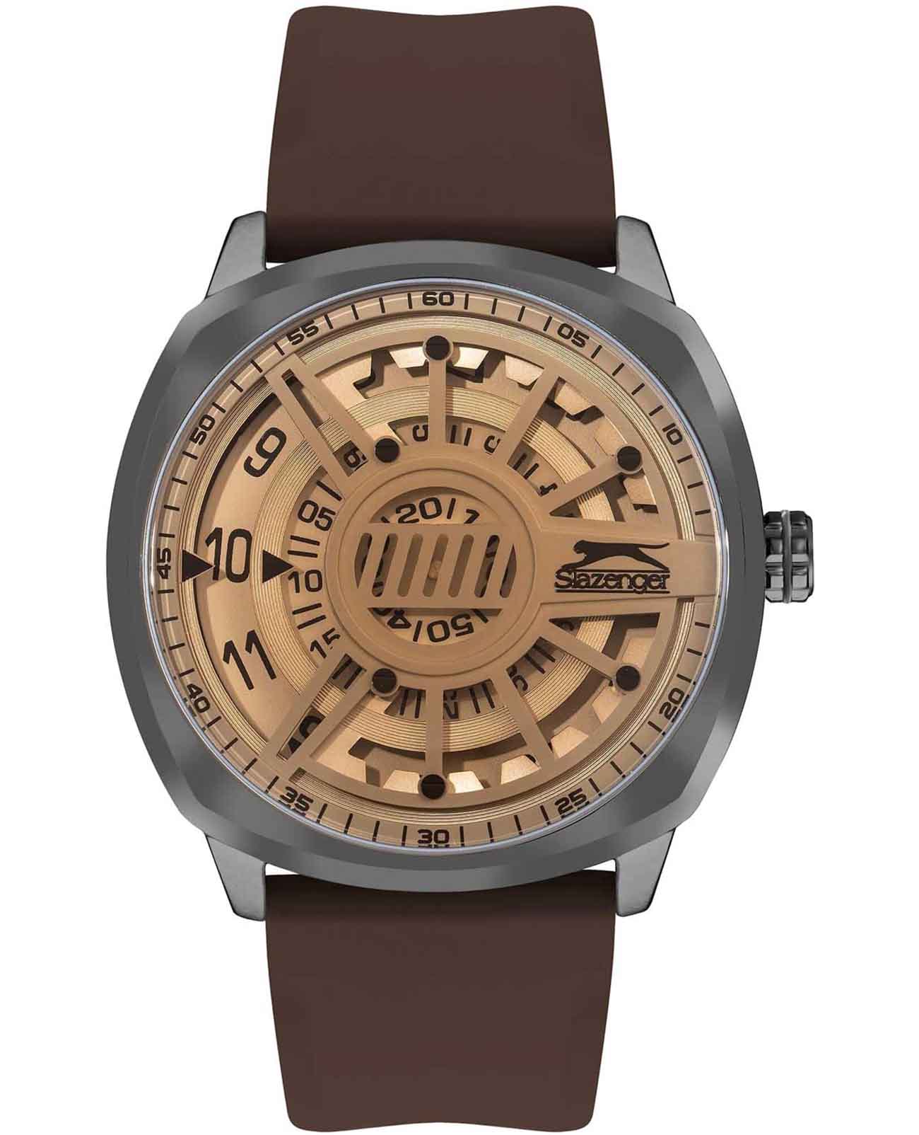 Slazenger Slazenger SL.09.2211.1.01  SL.09.2211.1.01 кварцевые мужские часы золотой циферблат, браслет силикон — вид спереди