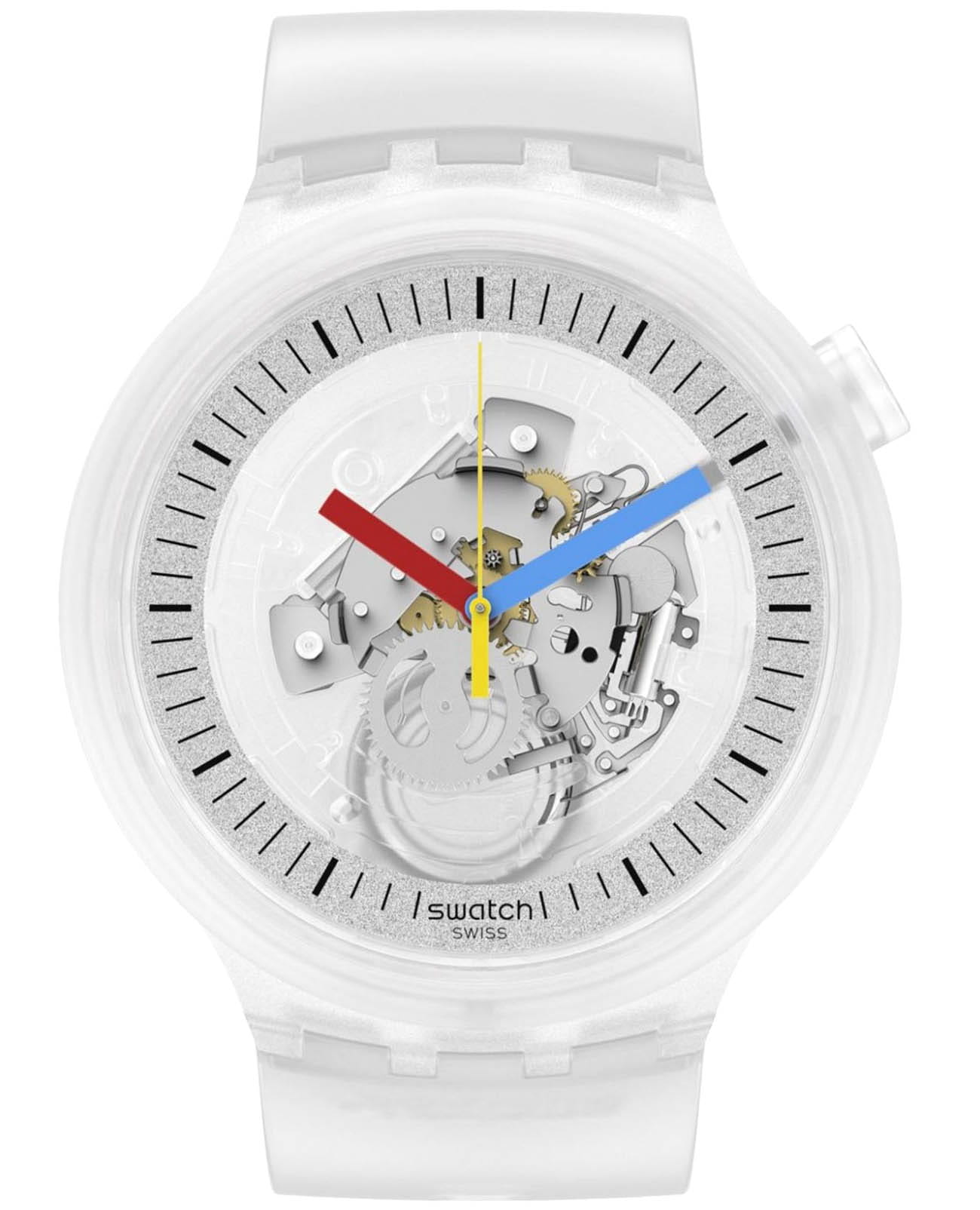 Swatch Swatch Big Bold Lacquered SB01K100  SB01K100 кварцевые мужские часы белый циферблат, браслет силикон — вид спереди
