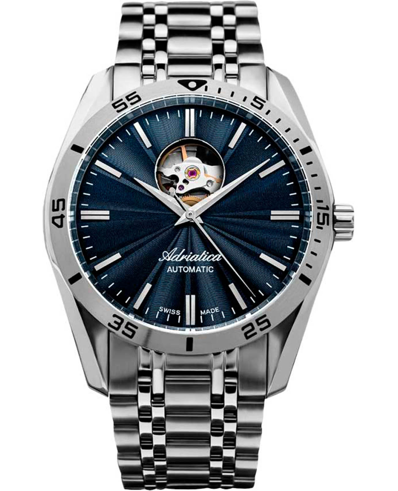 Adriatica Adriatica Automatic A8202.5115A  A8202.5115A механические мужские часы синий циферблат, браслет нержавеющая сталь — вид спереди