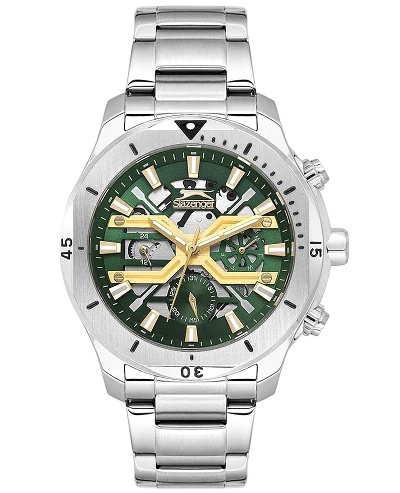 Slazenger Slazenger SL.09.2377.2.05  SL.09.2377.2.05 кварцевые мужские часы зеленый циферблат, браслет суперметалл — вид спереди