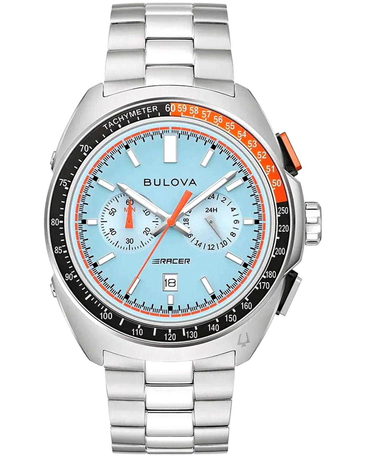 Bulova Bulova Racer Chronograph 98B432  98B432 кварцевые мужские часы голубой циферблат, браслет нержавеющая сталь — вид спереди