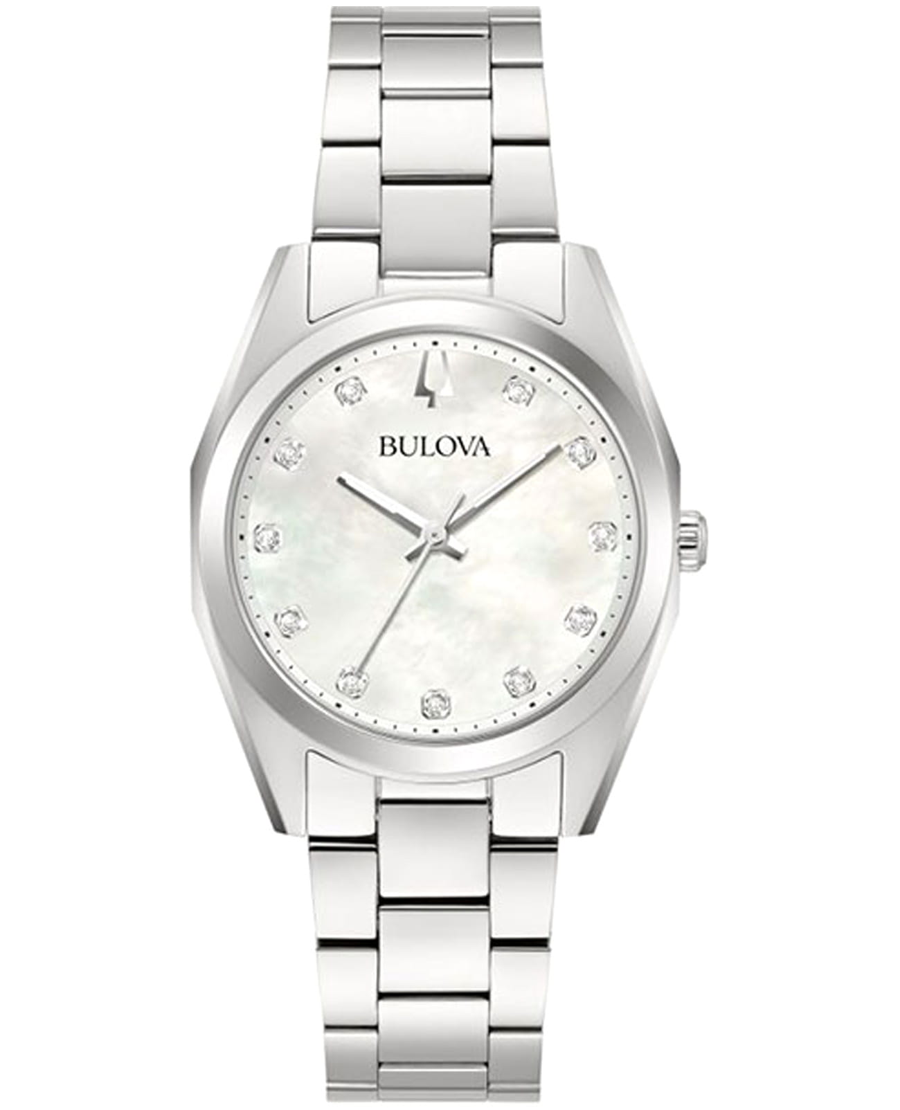 Bulova Bulova Surveyor 96P228  96P228 кварцевые женские часы серебристый циферблат, браслет нержавеющая сталь — вид спереди