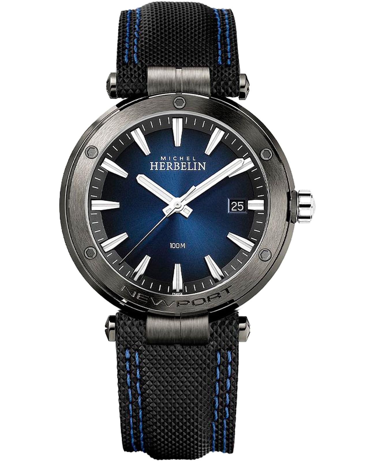 Herbelin Herbelin Newport 12288G15  12288G15 кварцевые мужские часы синий циферблат, браслет кожаный — вид спереди