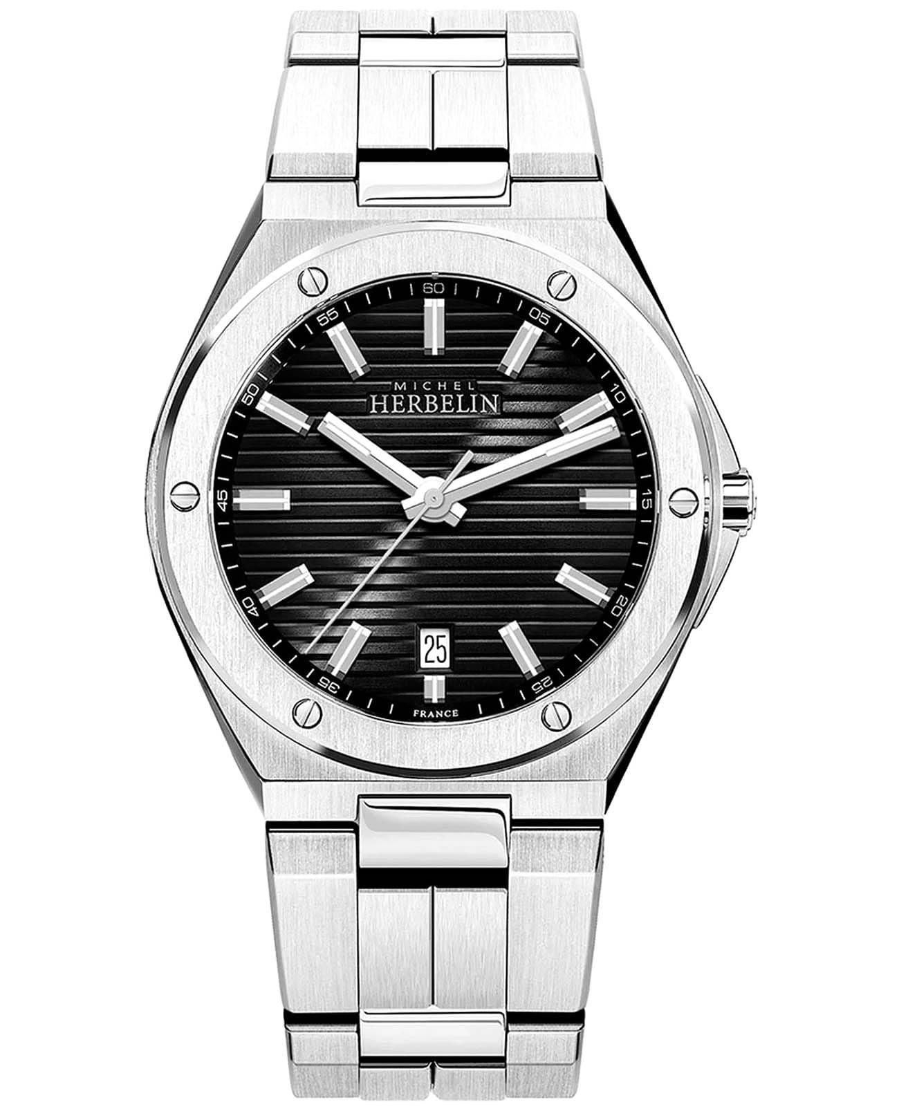 Herbelin Herbelin Cap Camarat 12245B14  12245B14 кварцевые мужские часы черный циферблат, браслет нержавеющая сталь — вид спереди