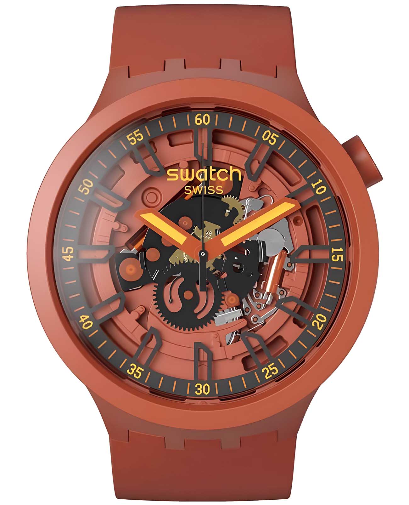 Swatch Swatch Big Bold Lacquered SB01R100  SB01R100 кварцевые мужские часы красный циферблат, браслет силикон — вид спереди