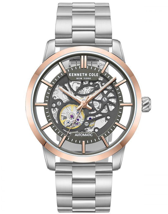Kenneth Cole Kenneth Cole Automatic KCWGY0064301  KCWGY0064301 механические мужские часы серый циферблат, браслет нержавеющая сталь — вид спереди