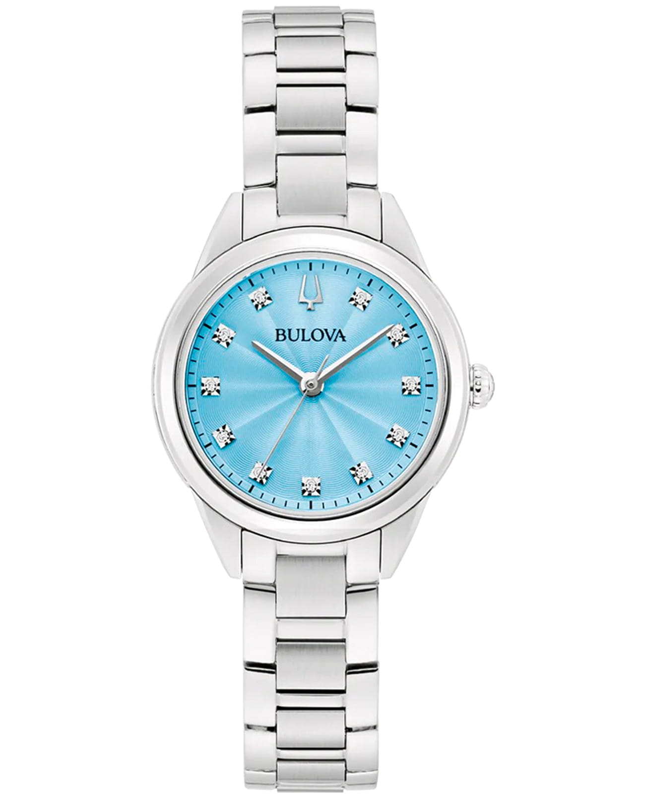 Bulova Bulova Sutton 96P250  96P250 кварцевые женские часы голубой циферблат, браслет нержавеющая сталь — вид спереди