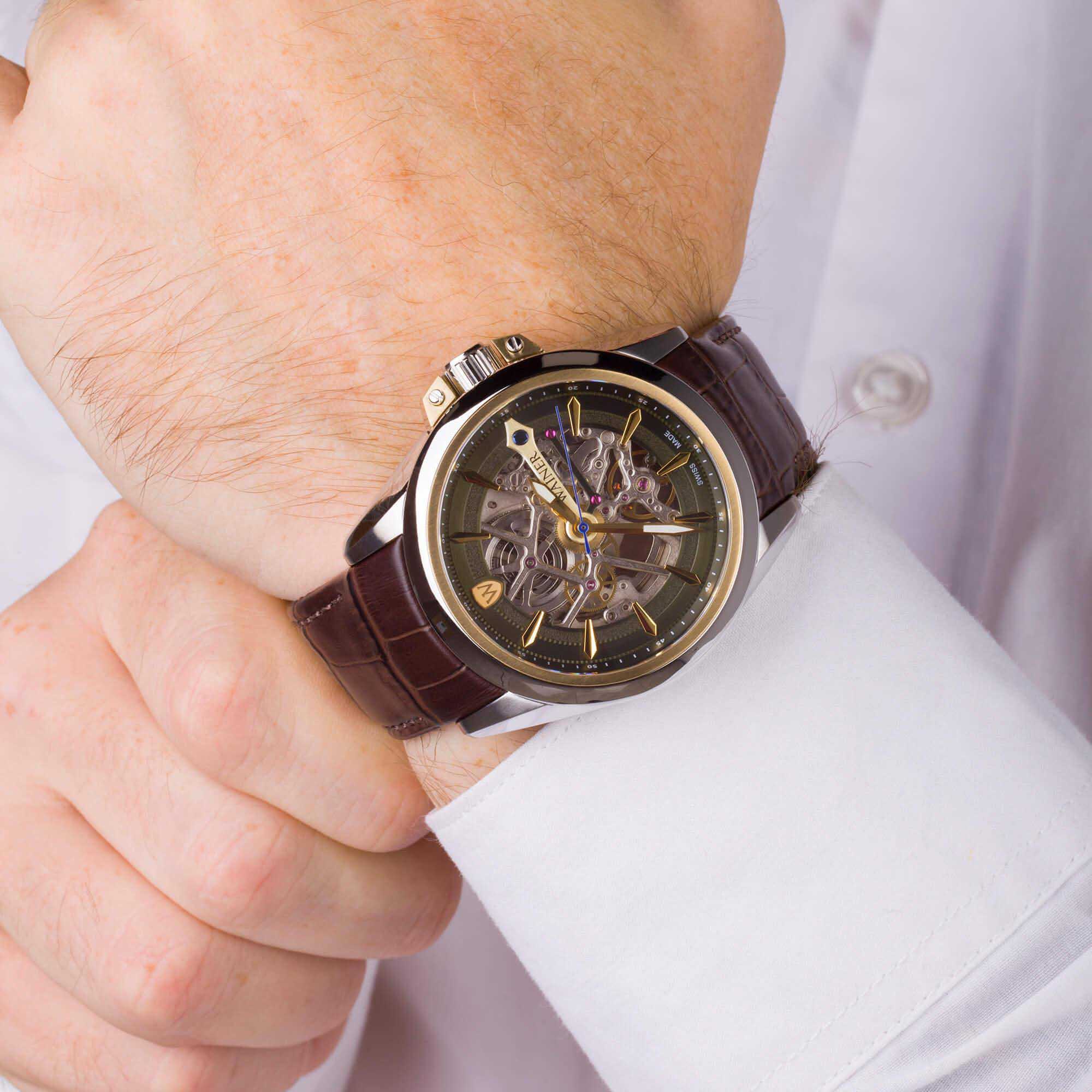 Wainer Wainer WA.25677-F,  швейцария мужские часы на браслете кожаный боковой вид