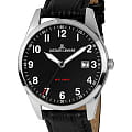 Jacques Lemans Jacques Lemans 1-2002A  1-2002A кварцевые мужские часы  черный циферблат, браслет кожаный — вид спереди