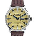 Слава Слава Эра 3020693/300-8205  3020693/300-8205 механические мужские часы  желтый циферблат, браслет кожаный — вид спереди