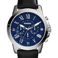 Fossil Fossil Grant FS4990  FS4990 кварцевые мужские часы  синий циферблат, браслет кожаный — вид спереди