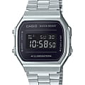 Casio Casio Collection A-168WEM-1 Retro A-168WEM-1E кварцевые мужские часы  черный циферблат, браслет нержавеющая сталь — вид спереди