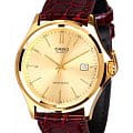 Casio Casio Collection MTP-1183Q-9ADF (MTP-1183Q-9A)  MTP-1183Q-9A кварцевые мужские часы  золотой циферблат, браслет кожаный — вид спереди