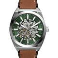 Fossil Fossil Everett ME3261  ME3261 механические мужские часы  зеленый циферблат, браслет кожаный — вид спереди