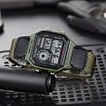 Casio Casio Collection AE-1200WHB-3BVDF (AE-1200WHB-3B) illuminator японские мужские часы на браслете кожа + текстиль боковой вид