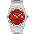 Tissot Tissot PRX 35 mm T137.210.11.421.00  T1372101142100 кварцевые женские часы  красный циферблат, браслет нержавеющая сталь — вид спереди