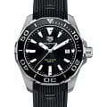 TAG Heuer TAG Heuer Aquaracer WAY111A.FT6151  WAY111A.FT6151 кварцевые мужские часы  черный циферблат, браслет силикон — вид спереди