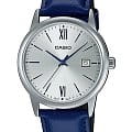 Casio Casio Collection MTP-V002L-2B3UDF (MTP-V002L-2B3)  MTP-V002L-2B3 кварцевые мужские часы  белый циферблат, браслет кожаный — вид спереди