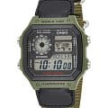 Casio Casio Collection AE-1200WHB-3BVDF (AE-1200WHB-3B)  AE-1200WHB-3B кварцевые мужские часы  серый циферблат, браслет кожа + текстиль — вид спереди