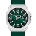 U.S. Polo Assn. U.S. Polo Assn. Fundamental USPA1065-04  USPA1065-04 кварцевые мужские часы  зеленый циферблат, браслет силикон — вид спереди