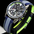 Серебристый Casio Casio Edifice Scuderia Alpha Tauri Limited Edition EQB-1200AT-1A на белом фоне — вид анфас