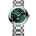 Longines Longines PrimaLuna L8.115.4.67.6  L81154676 кварцевые женские часы  зеленый циферблат, браслет нержавеющая сталь — вид спереди