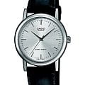 Casio Casio MTP-1095E-7A  MTP-1095E-7A кварцевые мужские часы  серебристый циферблат, браслет кожаный — вид спереди