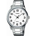 Casio Casio Collection MTP-1303D-7BVDF (MTP-1303D-7B)  MTP-1303D-7B кварцевые мужские часы  белый циферблат, браслет нержавеющая сталь — вид спереди