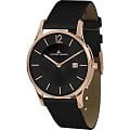 Jacques Lemans Jacques Lemans 1-1850G  1-1850G кварцевые женские часы  черный циферблат, браслет кожа + текстиль — вид спереди