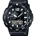 Casio Casio Illuminator AEQ-100W-1AVDF (AEQ-100W-1A)  AEQ-100W-1A кварцевые мужские часы  черный циферблат, браслет пластик — вид спереди