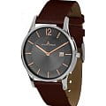 Jacques Lemans Jacques Lemans 1-1850E  1-1850E кварцевые мужские часы  серый циферблат, браслет кожа + текстиль — вид спереди