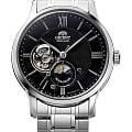 Orient Orient Sun & Moon Classic RA-AS0001 (RN-AS0001B)  RA-AS0001B механические мужские часы  черный циферблат, браслет нержавеющая сталь — вид спереди